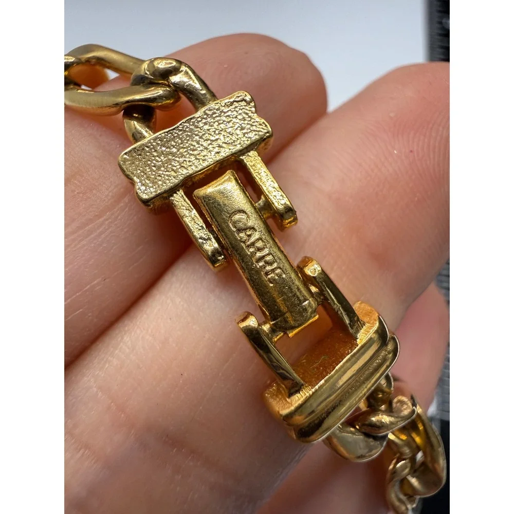 Carre Vintage Gold Tone Curb Link Necklace‎ Chunky Chain Fold Over Clasp 20 Inch